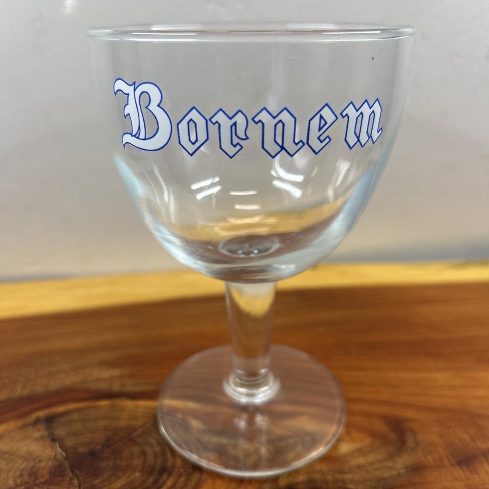 Bornem Beer Glass, Beer Chalice, Blue‎ and White Logo Goblet